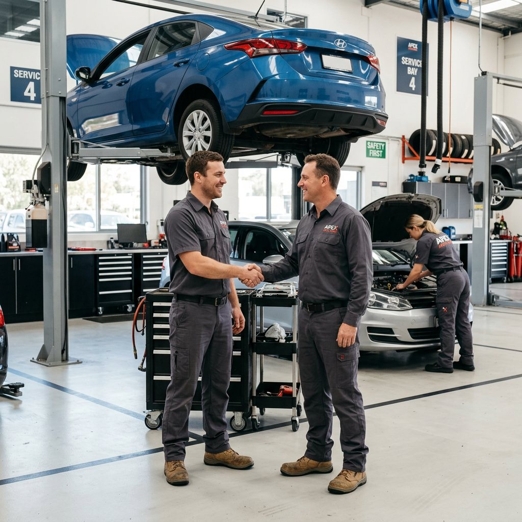 A real-world auto repair shops team and customer setting
