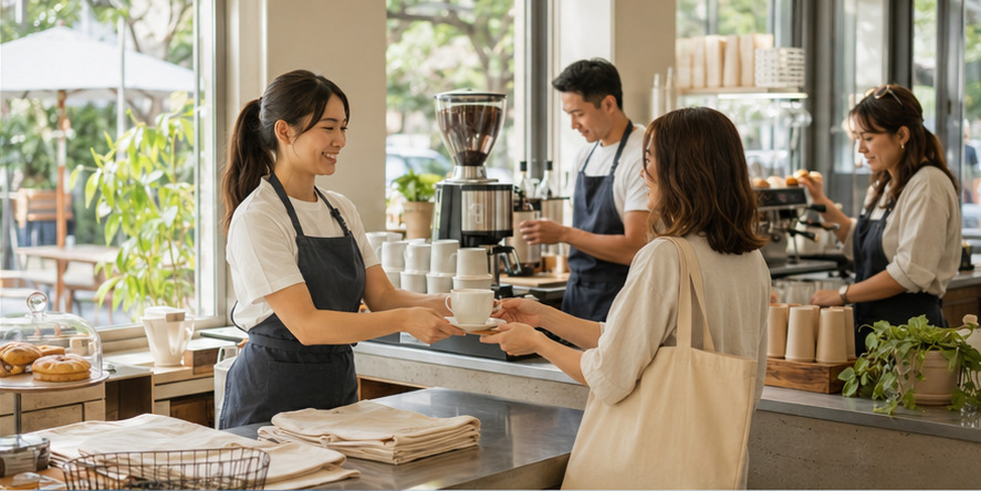 A real-world coffee shops & cafés team and customer setting