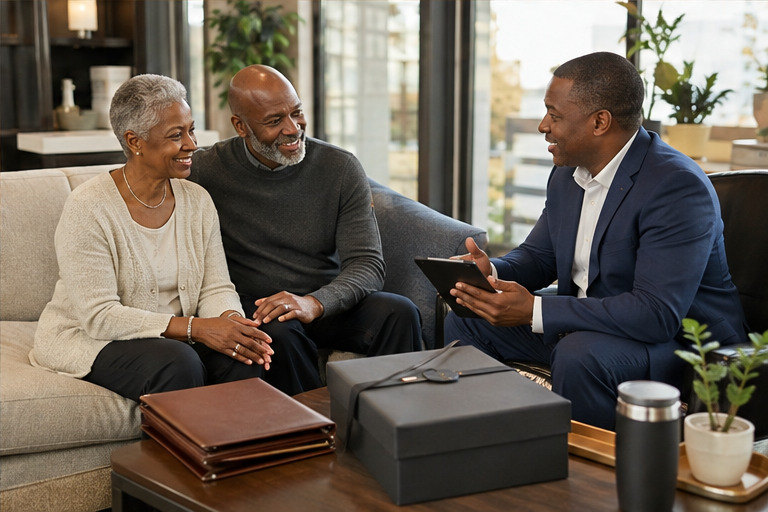 A real-world financial services team and customer setting