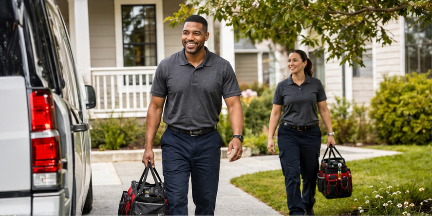 A real-world home services companies team and customer setting