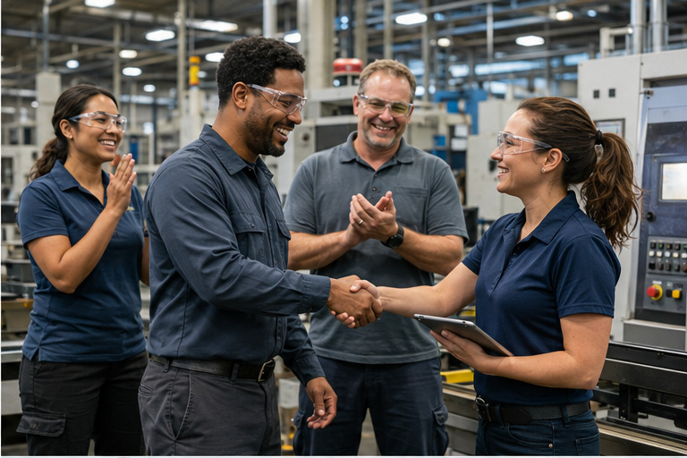 A real-world manufacturing companies team and customer setting
