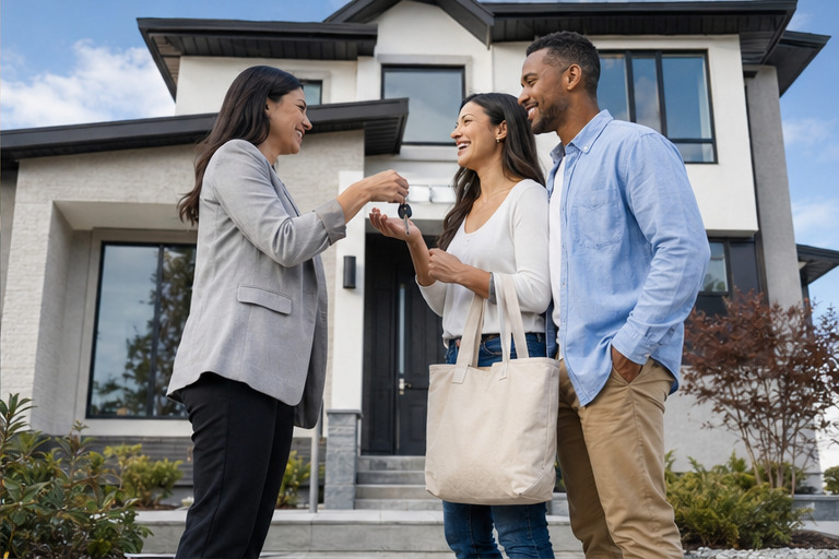 A real-world real estate agencies team and customer setting