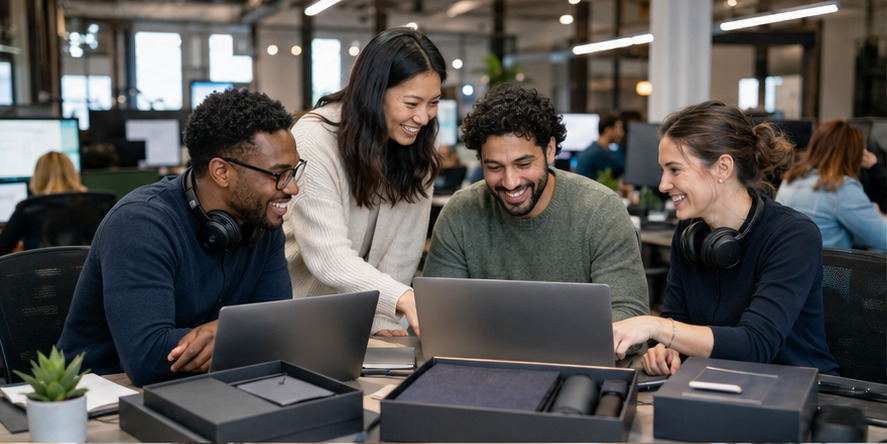 A real-world technology companies team and customer setting
