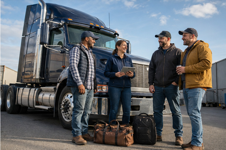 A real-world transportation & trucking team and customer setting