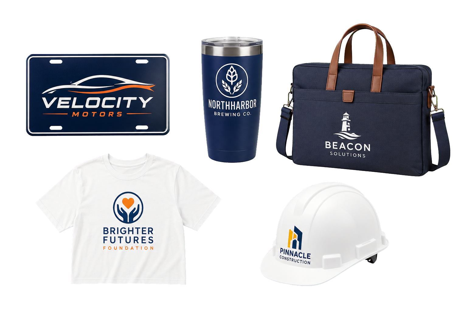 Large promotional products for automotive, brewery, corporate, nonprofit and construction industries with varied logo treatments